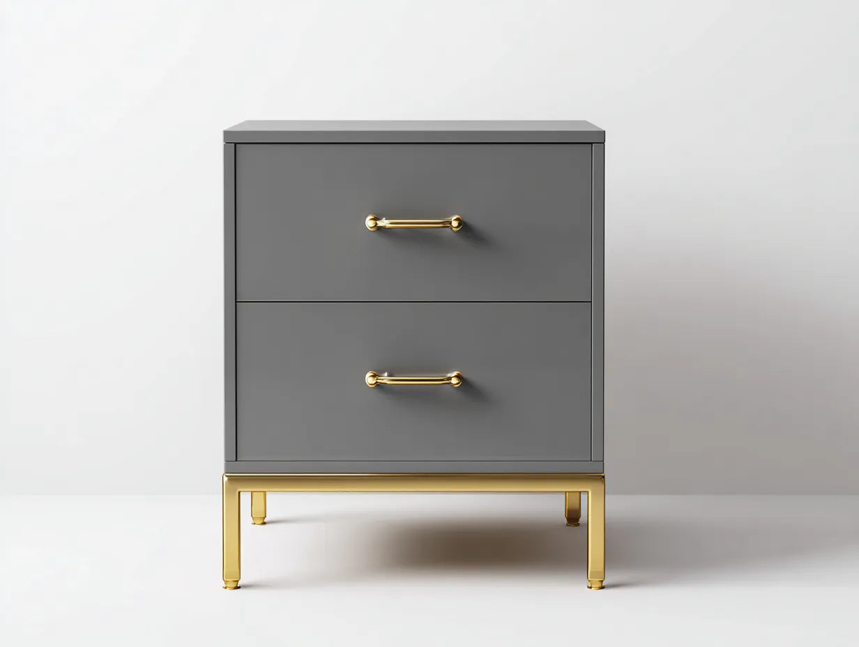 Comodino compatto con 2 cassetti in legno 50x39x57 cm - grigio fumo e oro - per camera da letto - stile moderno minimalista