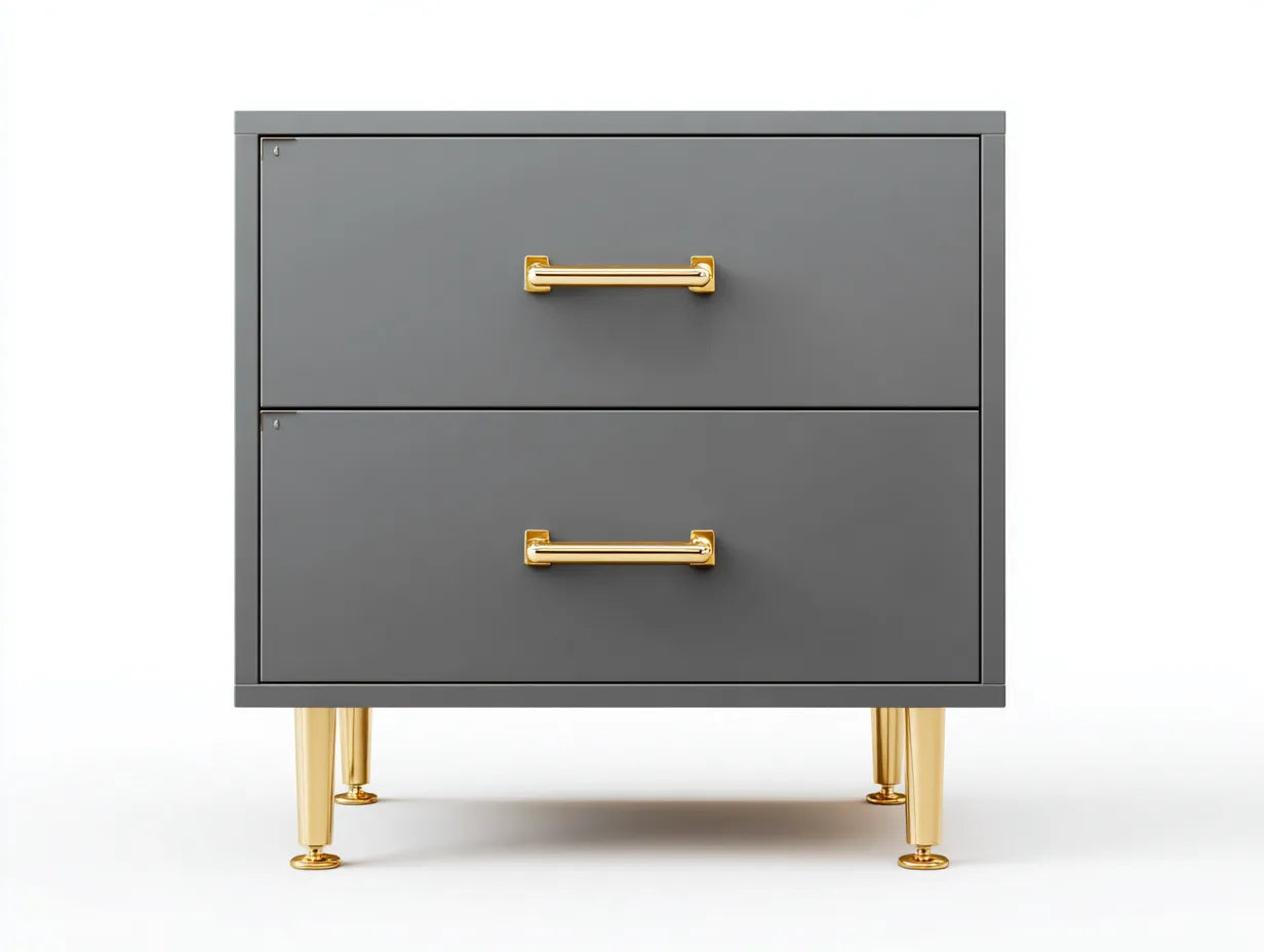Comodino moderno in legno con 2 cassetti 52x41x56 cm - grigio antracite e oro - per camera da letto - stile contemporaneo raffinato