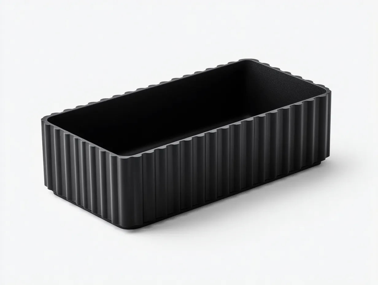 Fioriera rettangolare rigata in resina 46x 19x 16 cm - nero profondo - bordo ondulato per balcone e terrazza