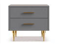 Comodino compatto in legno con 2 cassetti 54x40x55 cm - grigio nebbia e oro - per camera da letto - stile moderno essenziale