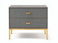 Comodino rivestito effetto tessuto con 2 cassetti 55x40x56 cm - grigio tortora e oro - per camera da letto - stile sofisticato moderno