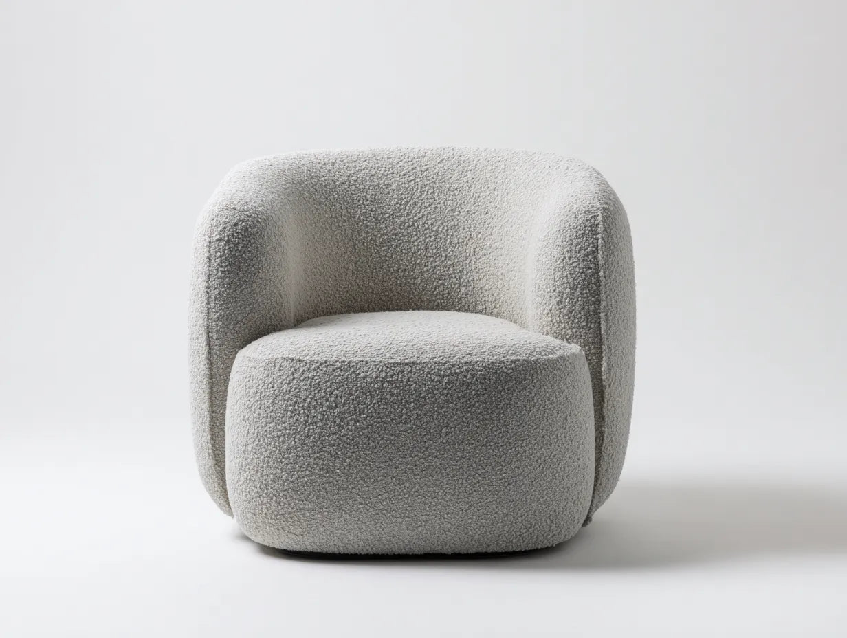 Poltrona lounge compatta in tessuto bouclé 83x81x76 cm - grigio perla - design morbido con schienale continuo