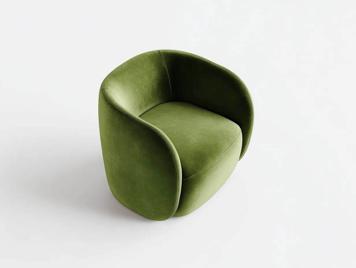 Poltrona moderna imbottita in velluto 87x80x78 cm - verde oliva - design curvo con seduta avvolgente