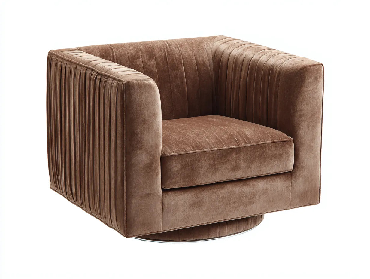 Poltrona lounge girevole in velluto 94x87x83 cm - beige nocciola - struttura squadrata con lavorazione plissettata