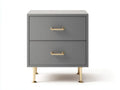 Comodino elegante in legno con 2 cassetti 49x40x59 cm - grigio seta e oro - per camera da letto - design lineare contemporaneo