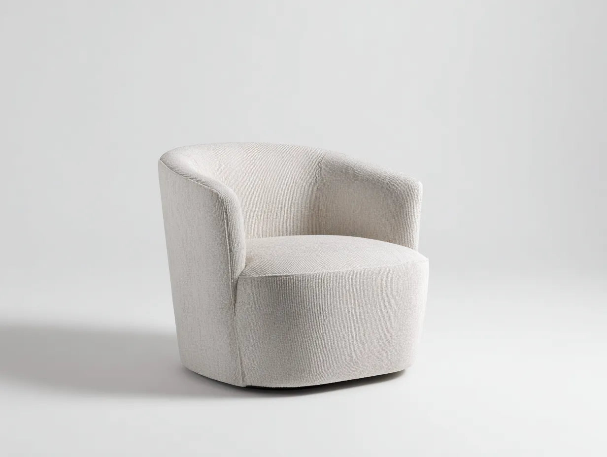 Poltrona girevole in tessuto 84x80x76 cm - bianco crema - schienale curvo e design compatto