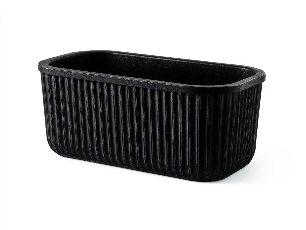 Fioriera rettangolare in resina 40x 18x 18 cm - nero opaco - finitura scanalata per interni ed esterni