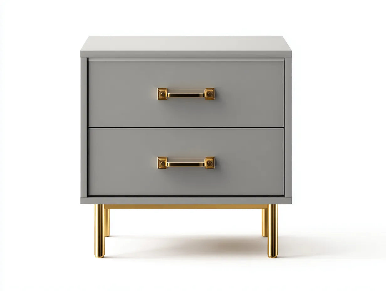 Comodino con 2 cassetti in legno 50x40x58 cm - grigio chiaro e oro - per camera da letto - stile moderno elegante