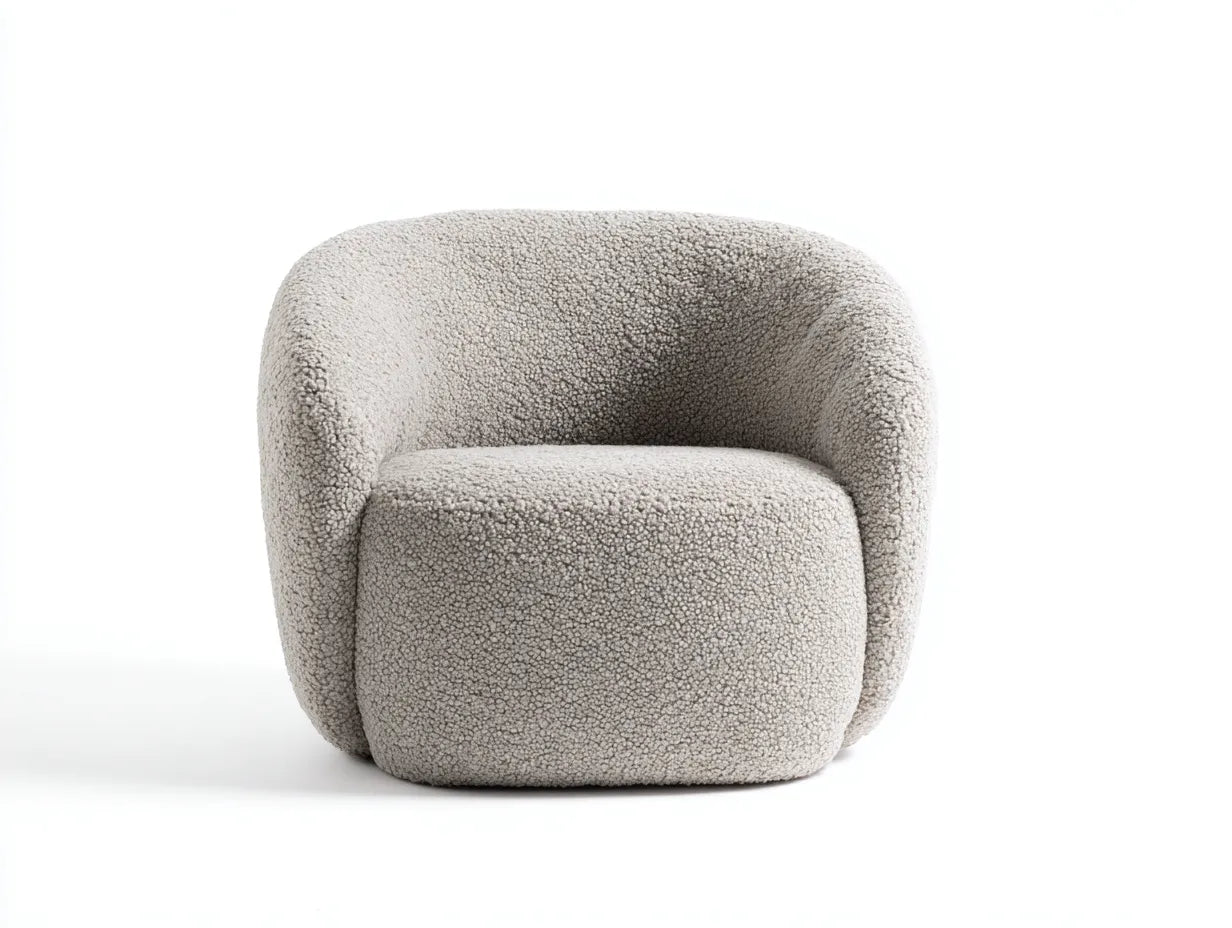 Poltrona imbottita bouclé per soggiorno 85x82x77 cm - grigio chiaro - seduta compatta con profilo arrotondato