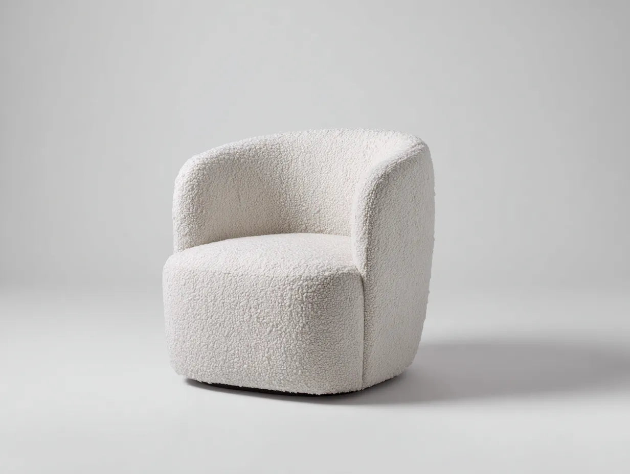 Poltrona compatta girevole in tessuto bouclé 82x79x75 cm - bianco panna - seduta arrotondata per soggiorno