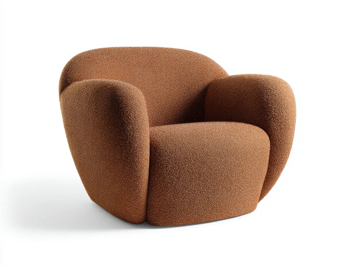 Poltrona imbottita in tessuto bouclé 92x86x74 cm - marrone cannella - design arrotondato