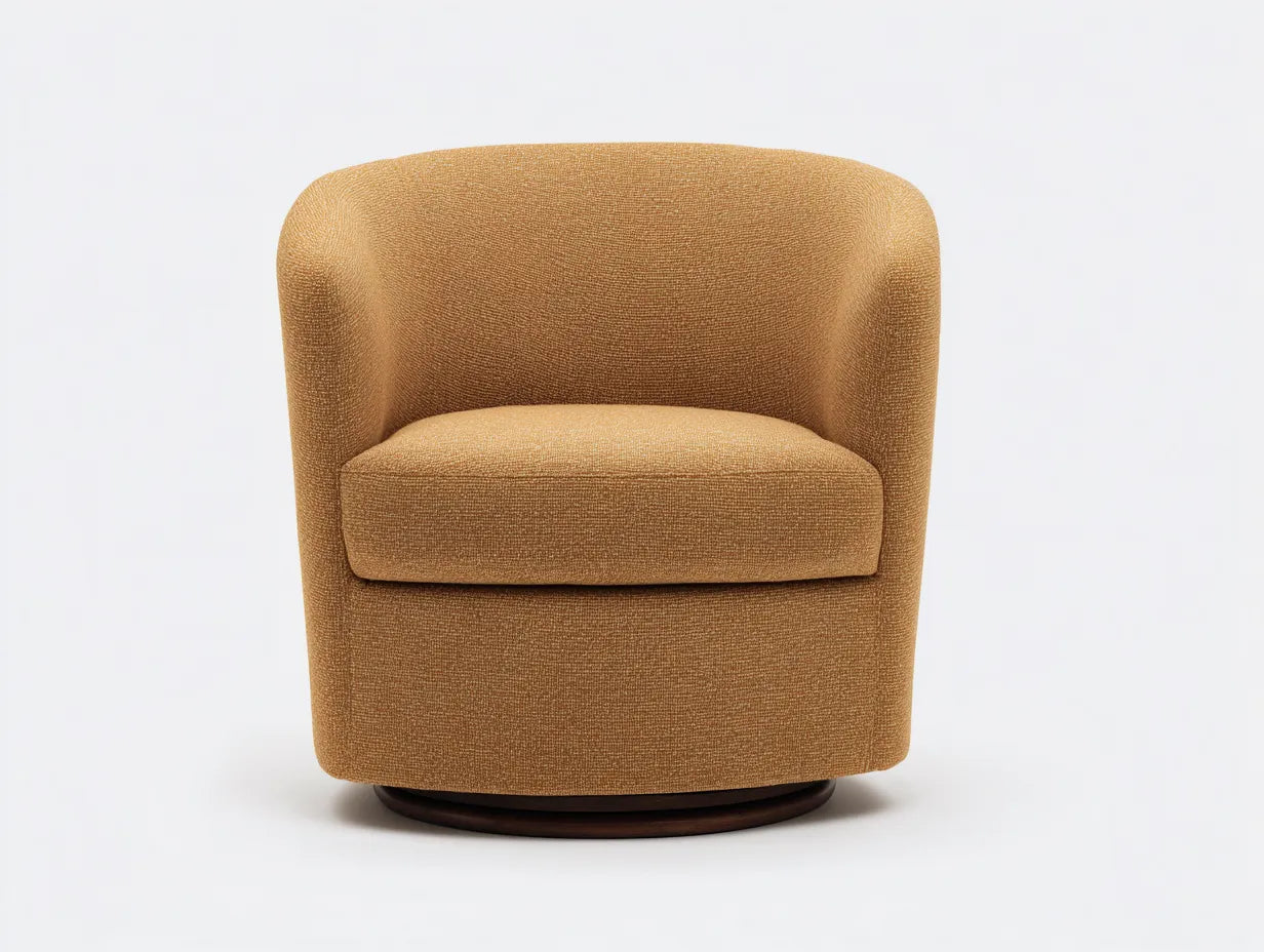 Poltrona girevole imbottita in tessuto 88x84x78 cm - ocra dorato - seduta avvolgente con base circolare