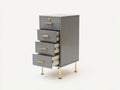 Comodino alto con 4 cassetti in legno 45x40x78 cm - grigio perla e oro - per camera da letto - stile moderno slanciato