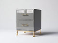 Comodino lucido con 2 cassetti in legno 48x40x60 cm - grigio perla e oro - per camera da letto - design moderno chic